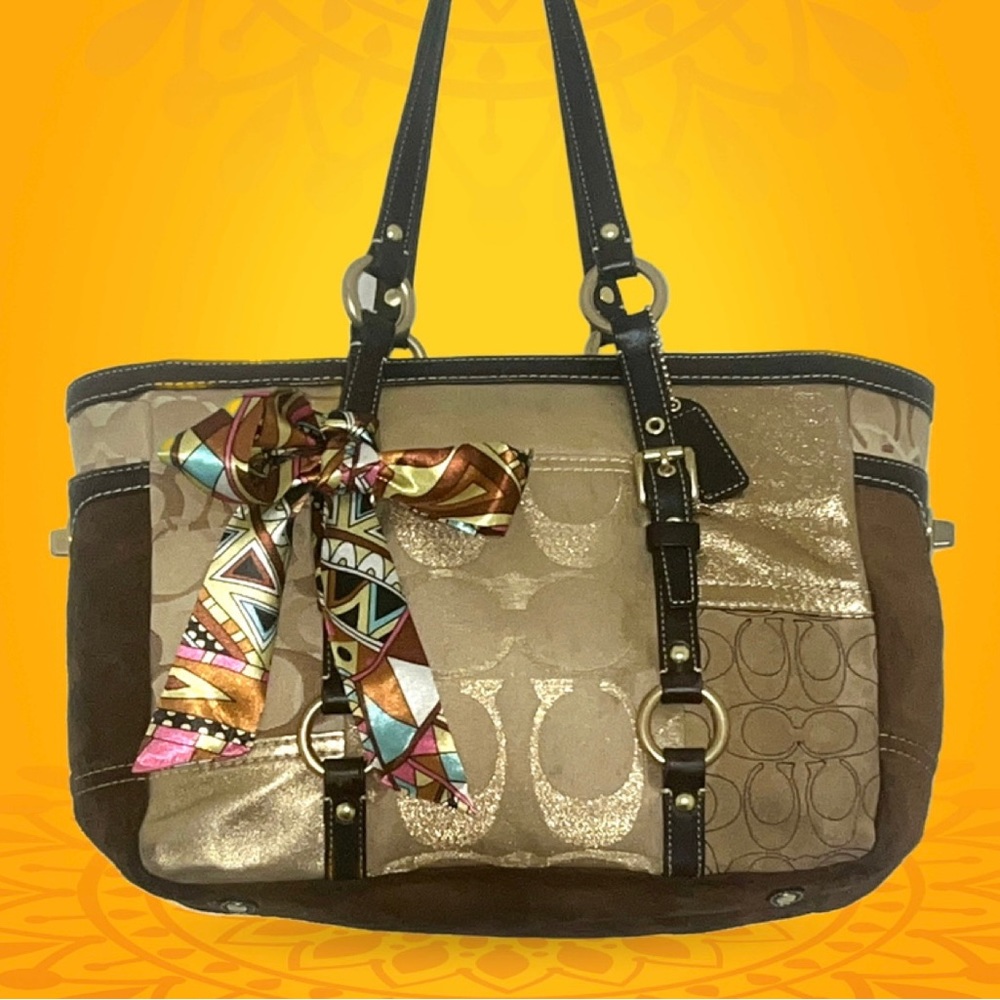 Coach Hampton bag in EUC gold & brown. Comes with twilly.